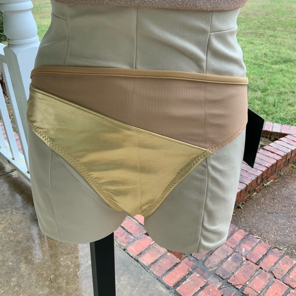 NWT Norma Kamali Snake Mesh Swim Bottom Gold & Sparkly Top Rhinestone w Straps - Picture 7 of 13